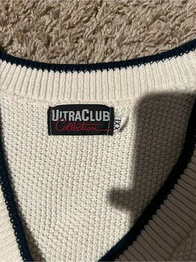 Men’s Cream V-Neck Sweater with Black Trim